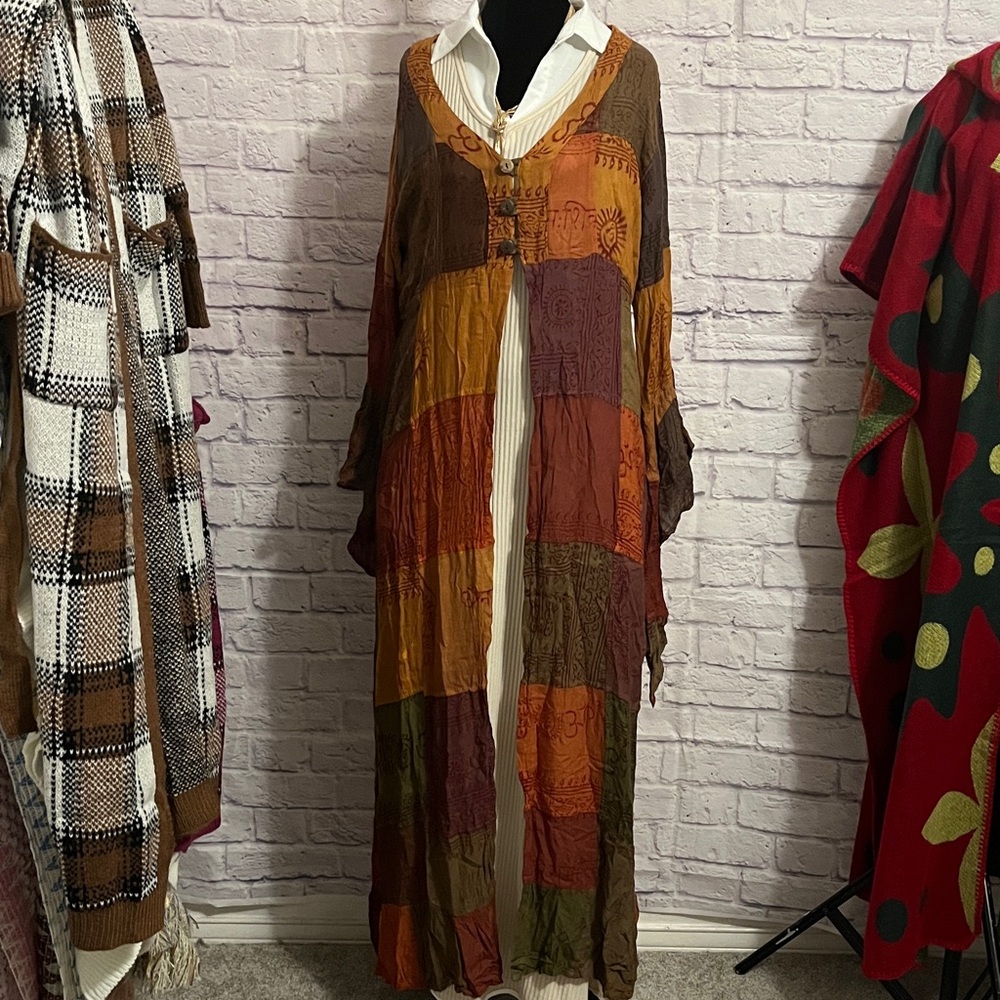 0906. Patchwork Multicolor Long Kimono - Picture 4 of 9